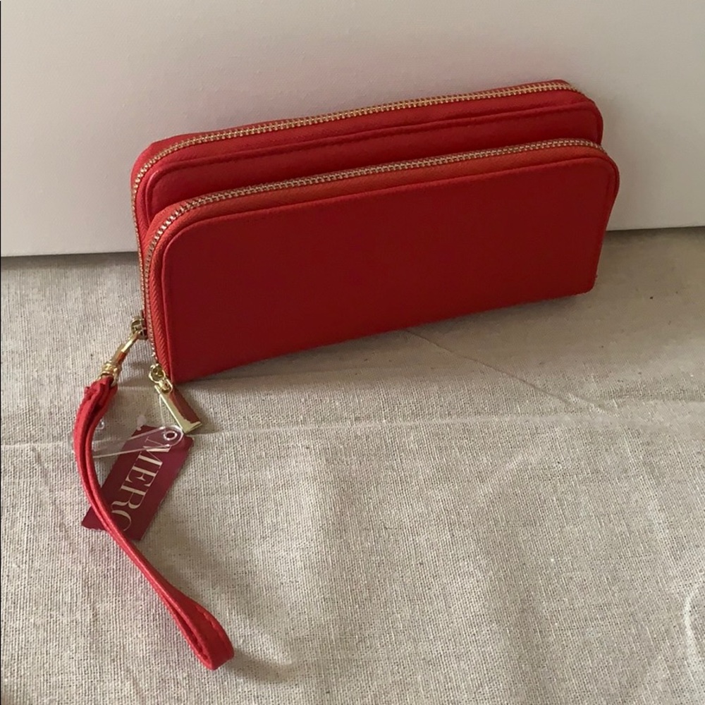 NWT Merona Red Faux Leather Wallet Clutch